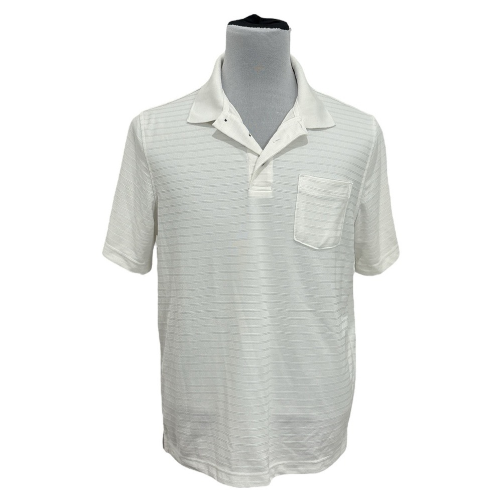 Croft & Barrow Performance Men's White Polo Shirt Short Sleeve Striped Size L